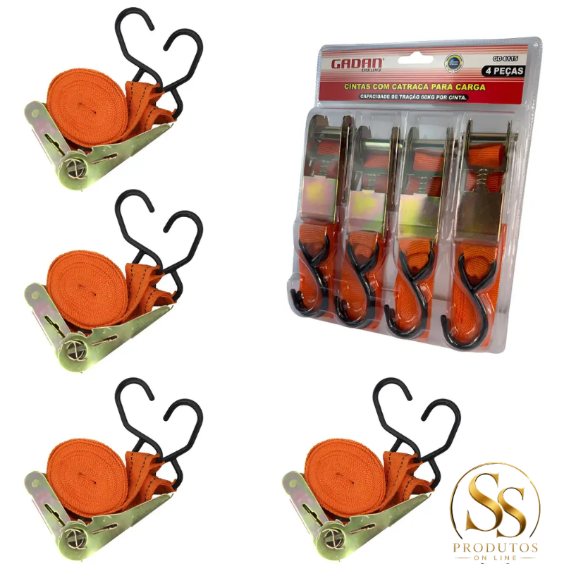 Kit com 4 Cintas com Catraca para Carga Gadan — 4,5 m x 25 mm | 60 kg - Imagem 2