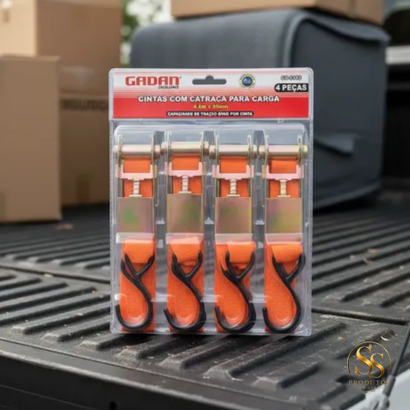 Kit com 4 Cintas com Catraca para Carga Gadan — 4,5 m x 25 mm | 60 kg - Imagem 3